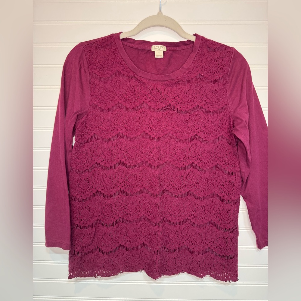 J. Crew Lace Front Long Sleeve Top - Raspberry